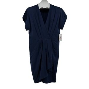 NEW DKNY Dress Womens 10 Faux Wrap Sheath Pleated Cap Sleeve office date NWT